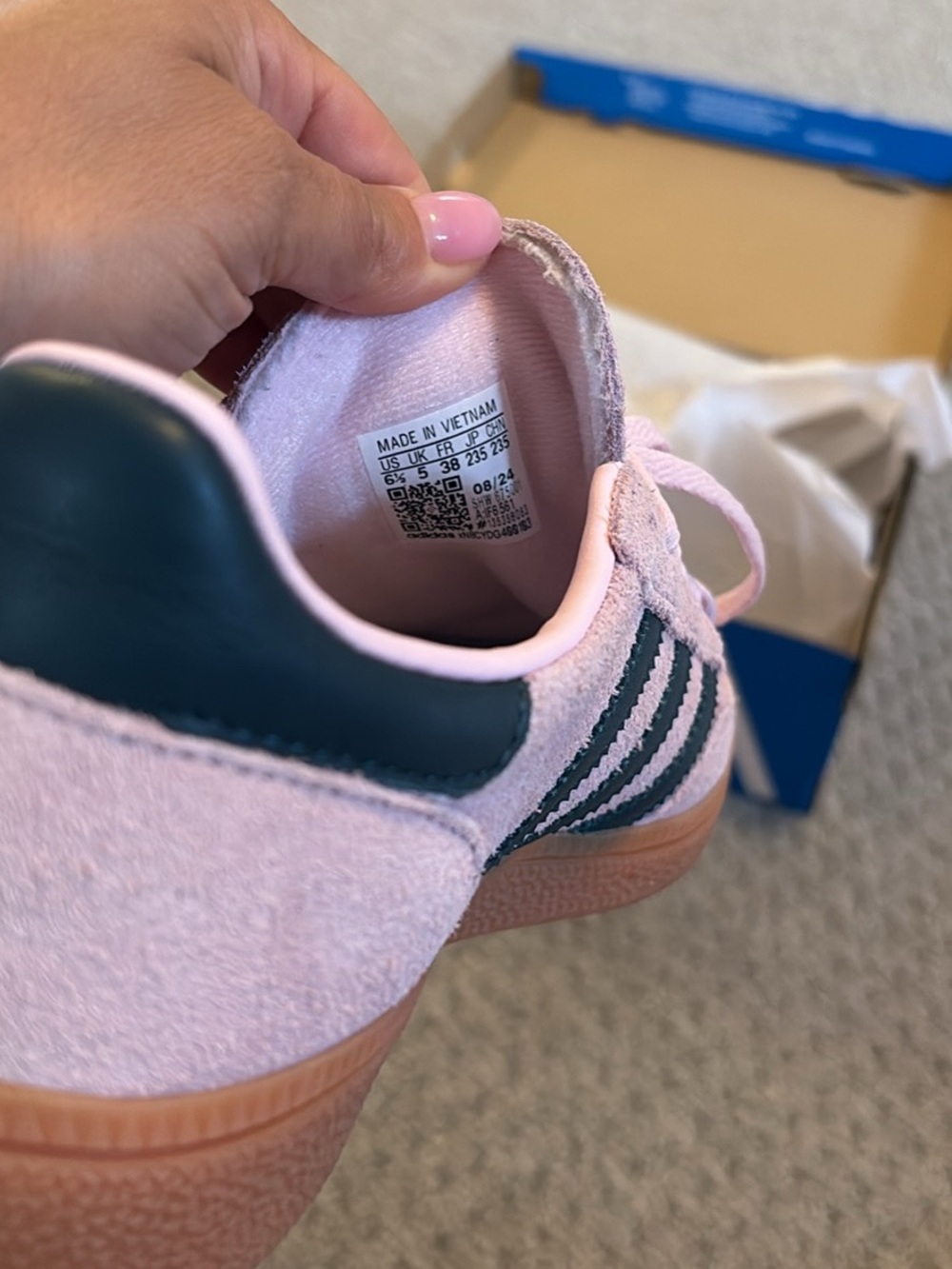 adidas Pink Suede Handball Sneakers with navy Stripes - Picture 5 of 6